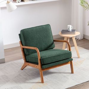 Sweiko Houten Frame Fauteuil, Moderne Stijl woonkamer lounge stoel, Smaragdgroen, massief houten frame en benen, gebogen armleuning