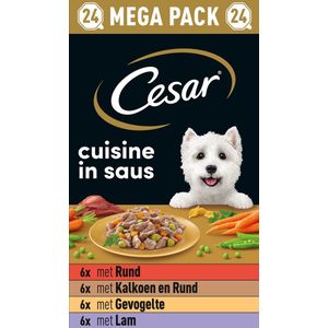 Cesar - Cuisine - hondenvoer in saus - Lam & Gevolgelte & Rund & Kalkoen - maaltijdkuipjes 24 x 150 g