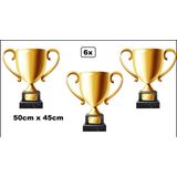 6x Wanddecoratie troffee beker 50cm x 45cm - Karton - EK voetbal sport Cup troffee beker kampioen