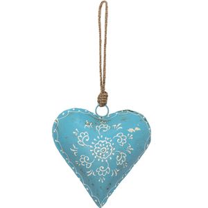 HAES DECO - Kersthanger Hart - Formaat 15x4x15 cm - Kleur Blauw - Materiaal Metaal - Kerstversiering, Kerstdecoratie, Decoratie Hanger, Kerstboomversiering