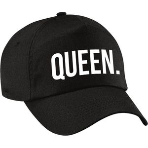 Queen pet  / baseball cap zwart met witte bedrukking voor meisjes - Koningsdag - feestpet / verkleedpet