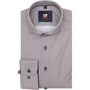 Suitable - Overhemd Twill Print Beige - Heren - Maat 40 - Slim-fit