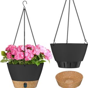 Hangende Plantenbakken - Set van 2 - met een Diameter van 25 cm - Voorzien van Hangende Drainage - Grote Bloempot voor Buiten - Decoratie voor Tuin - Balkon - Woonkamer (Donkergrijs)