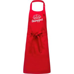 Keukenschort Chef Stamppot - Heren Dames - Horecakwaliteit - One size - Verstelbaar - Wasbaar - Cadeau Verjaardag Feest Grappig Geintje Jubileum Pensioen Zomaar Bedankt BBQ - Rood