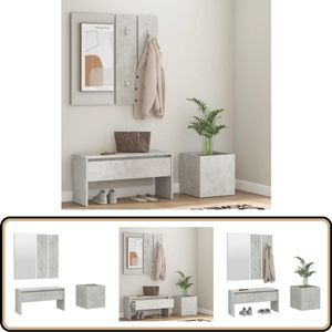 vidaXL Garderobe set - Betongrijs - Bewerkt hout Gangkast Set - Entreehal Meubilair - Houten Kast - Grijze Kast - Opbergruimte