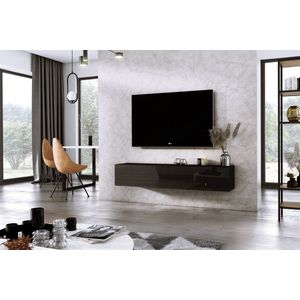 Meubel Square - TV meubel DIAMOND - Zwart / Hoogglans Zwart - 150cm - Hangend TV Kast