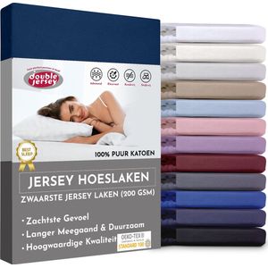 Double Jersey Hoeslaken - Hoeslaken 90x200+30 cm - 100% Katoen  Marine Blauw