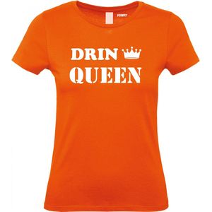 Dames T-shirt DrinQueen | Koningsdag kleding | oranje t-shirt | Oranje dames | maat XL