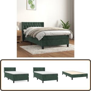 vidaXL Boxspring Fluweel Donkergroen 90x200 cm Boxspringbed - Fluweel Bed - Donkere Groene Bed - Tweepersoons Bed - Pocketed Veren Matras