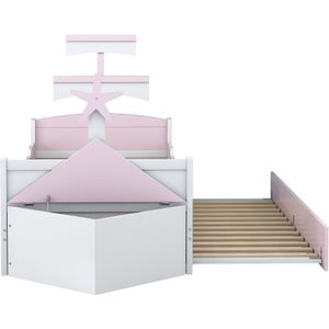 Gotagee Kinderbed van Hout 90x200cm Vlotvorm met Uittrekbaar Bed Opslagkast aan het Voeteneinde Eenpersoonsbed