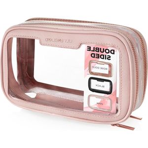 Travel Makeup Bag Organizer - Kleine Draagbare Airport Toiletry Cosmetische Case - Roze - Schoonheid Case met Spiegel