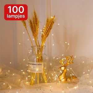 Nuvance - LED Lichtsnoer voor Binnen en Buiten - 10 meter - 100 Lampjes - Warm Wit - Lampjes Slinger - Lichtslinger - Kerstverlichting voor Binnen en Buiten - Kerstversiering - Kerstdecoratie