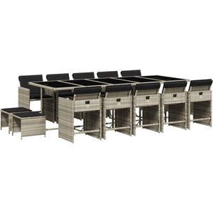 vidaXL - 15-delige - Tuinset - met - kussens - poly - rattan - lichtgrijs