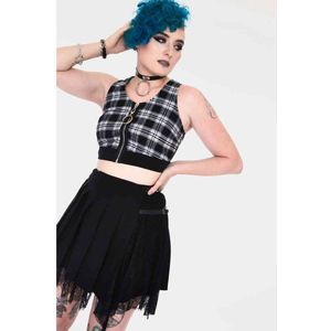 Jawbreaker - Teen Spirit Black Tartan Crop top - L - Zwart