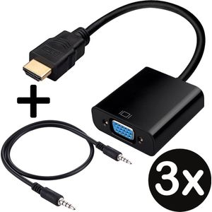 HDMI naar VGA Adapter Kabel Converter 1080p HD Met Audiokabel - Zwart - 3 PACK