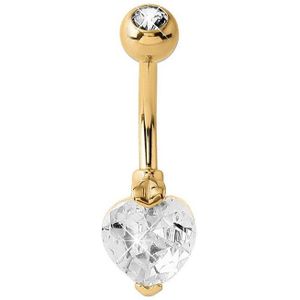 Lucardi Dames Stalen navelpiercing goldplated hart met kristal - Piercing - Staal - Goudkleurig