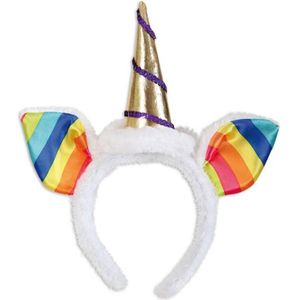 Eenhoorn Unicorn diadeem - plushe in wit met regenboog kleur