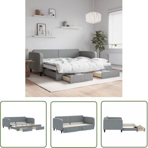 The Living Store Slaapbank met onderschuifbed en lades 90x200 cm stof lichtgrijs - Slaapbank - Sofa Bed - Tweepersoonsbed - Onder Schuifbed - Boxspring