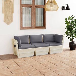 The Living Store Pallet Loungebank - 60 x 60 x 65 cm - Geïmpregneerd vurenhout - Polyester kussens