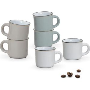 Set van 6 emaille-look espressokopjes - moderne keramische koffiekopjes voor espresso (50 ml) - vaatwasmachine- en magnetronbestendig