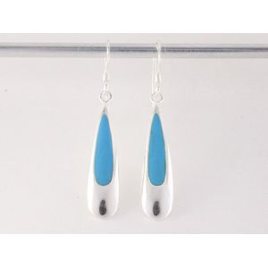 Lange druppelvormige zilveren oorbellen met blauwe turkoois