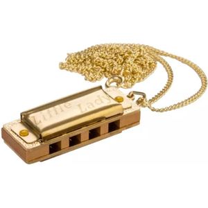 Mondharmonica Hohner Little Lady C Goud verguld met ketting