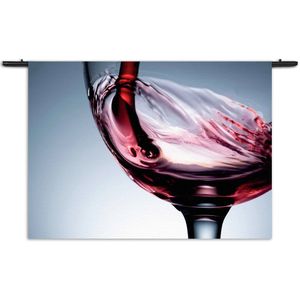 Velours Wandkleed Glas Rode wijn 01 Rechthoek Horizontaal XXL (130 X 180 CM) - Wandkleden - Met roedes