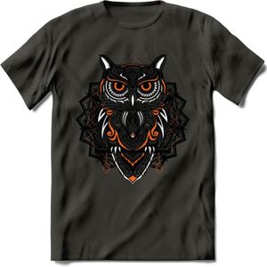 Vos - Dieren Mandala T-Shirt | Oranje | Grappig Verjaardag Zentangle Dierenkop Cadeau Shirt | Dames - Heren - Unisex | Wildlife Tshirt Kleding Kado | - Donker Grijs - XXL