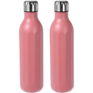 2x stuks RVS thermosflessen / isoleerflessen voor onderweg 500 ml koraal rood - Thermoflessen