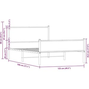 vidaXL - Bedframe - zonder - matras - metaal - bruin - eikenkleurig - 120x190 - cm