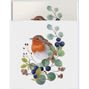 1 Decoratiedoos met papieren lunch servetten - Oiseau sur Branche - Vogel - Roodborstje - Geschenkbox