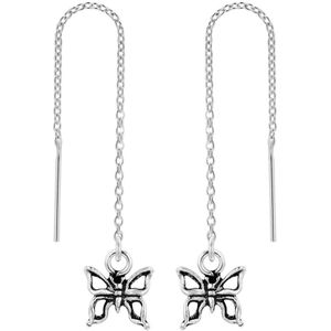 Zilveren oorbellen | Chain oorbellen | Zilveren chain oorbellen, opengewerkte vlinder