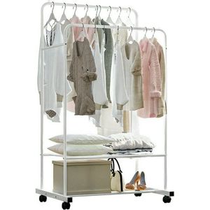 Kledingrek - Dubbele Rail - Groot Kledingrek - 1.5m - Rolling Stand - Schoenen Rek - Opslag Plank - Wit