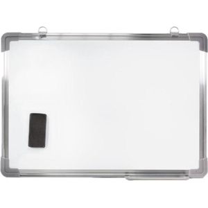 2x stuks magnetische whiteboards met pennengoot en wisser voor kantoor of thuis 80 x 60 cm - Kantoorbenodigdheden - Schoolborden