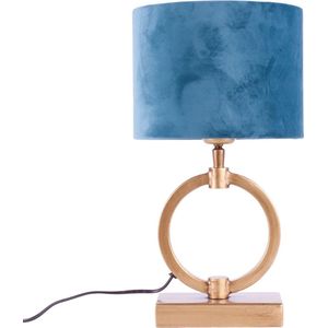 Tafellamp ring Devon small met kap | 1 lichts | blauw / brons / goud | metaal / stof | Ø 15 cm | 37 cm hoog | dimbaar | modern / sfeervol design