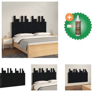 vidaXL Hoofdbord wandmontage 127-5x3x80 cm massief grenenhout zwart - Bedonderdeel - Inclusief Houtreiniger en verfrisser