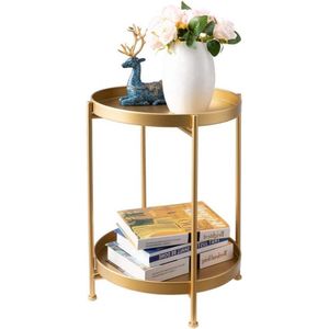 Ronde Bijzettafel - Metalen bijzettafel - Multifunctioneel - 1 stuk - Goud - 2 lagen