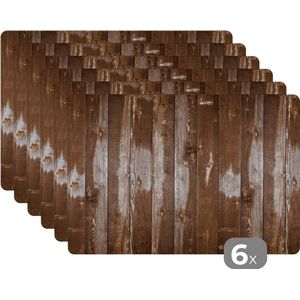 Placemat - Placemats - Plank - Hout - Structuur - Wood - Schutting - Inductiebechermer - 45x30 cm - 6 stuks