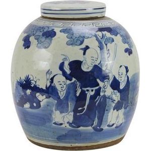 The Ming Garden Collections-sChinees Porseleins-sKleine Porseleinen Pot Met Chinese Mannetjess-sBlauw & Wit