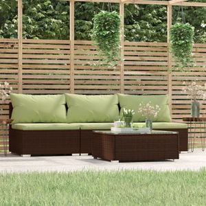 The Living Store Loungeset Bristol - PE-rattan - 70x70x60.5cm - Bruin/Groen