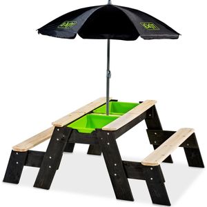 EXIT Aksent Zandtafel Watertafel en Picknicktafel (2 bankjes) + Parasol Black Limited Edition + Garden Tools