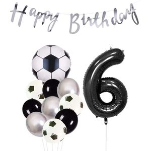 Cijfer Ballon 6 | Snoes Champions Voetbal Plus - Ballonnen Pakket | Zilver en Zwart
