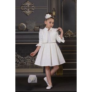 luxe feestjurk met jas, haardiadeem en handtas -moderne jurk voor meisjes-galajurk-vintage jurk-bruiloft-communie-fotoshoot-wit katoen- 8-9 jaar maat 134