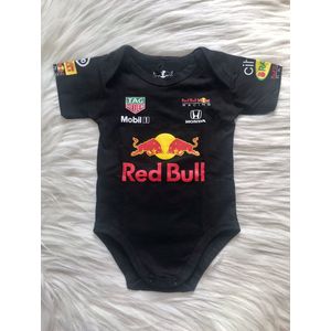 Red Bull Racing F1 Baby Romper Onesie | Zwart | 100% katoen | Verstappen 1 | F1 Fans | Ideaal F1 cadeau | Maat 68 | 0-3 MND