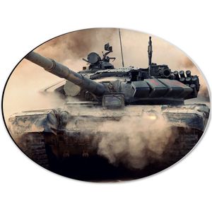 WallClassics - Dibond Ovaal - Legertank in Rook - 40x30 cm Foto op Ovaal (Met Ophangsysteem)