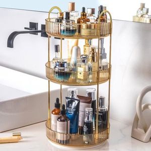 Make-up organizer voor toilettafel, 360° draaibare organizer voor de badkamer op de wastafel, grote capaciteit voor huidverzorging, draaiende organizer voor cosmetica op dressoir op de wastafel (3