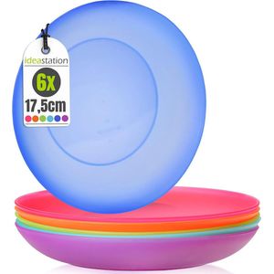 NEO Plastic borden herbruikbaar 6 x 17,5 cm - kleurrijk - onbreekbare bordenset, perfect als babybord en kinderbord - ideaal voor onderweg als campingbordenset te gebruiken