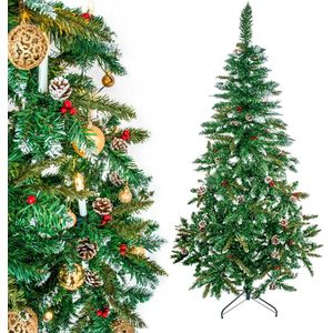 Kerstboom - groen - met set kegels en rode lijsterbes -  160cm