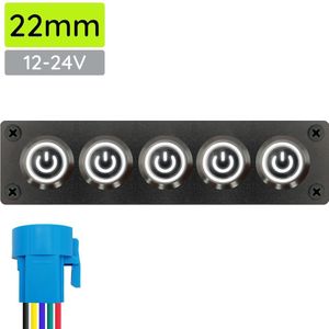 ProRide Metalen drukschakelaar 12-24V ON-OFF - Inbouwpaneel vijfvoudig - 22mm - IP67 - LED indicatie Wit