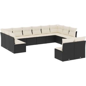 vidaXL Loungeset - 12-delig - Met kussens - Zwart Loungeset - Tuinset - Lounge Set - Tuinbank - Buitendecoratie